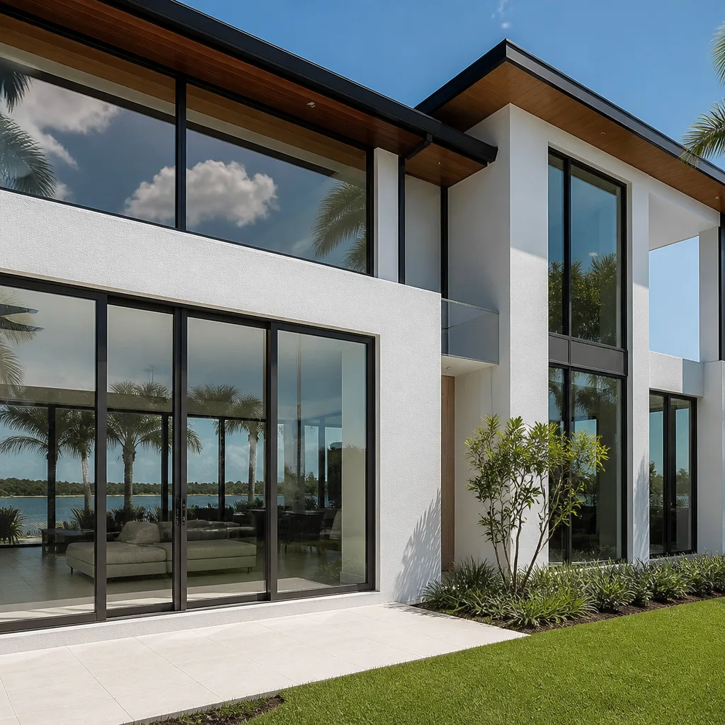 Modern luxury home with custom patio door installation